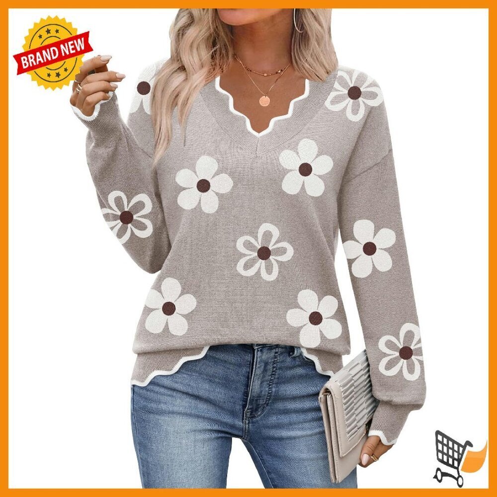 V-Neck Ribbed Knit Pullover Sweater Lightweight Long Sleeve Casual Dressy